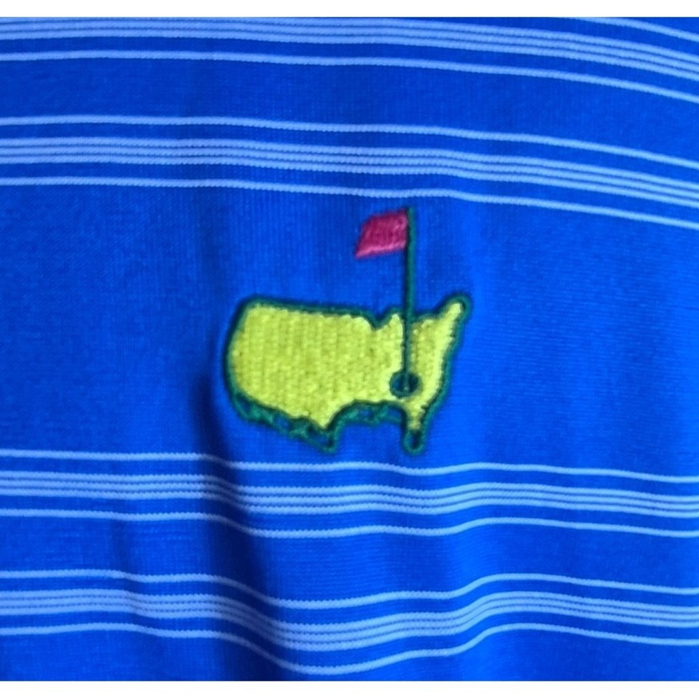 Masters Golf Shirt Mens Performance Polo L Large Blue White Striped